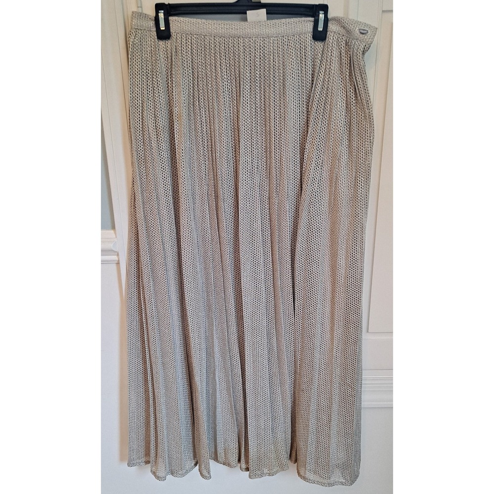Vintage Sz 16 Jeffrey & Dana Silver Metallic Crochet Evening Pleated Long Skirt